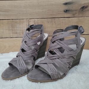 Fergalicious Gray Strappy Wedge Sandals